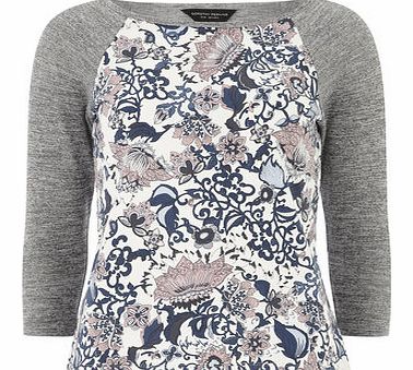 Womens Print front raglan sweat top- Grey