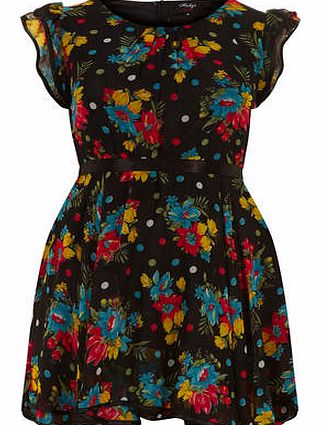 Dorothy Perkins Womens Rubys Closet Black Flower Skater Dress-