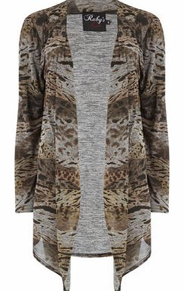 Womens Rubys Closet Brown Animal Print Cardigan-