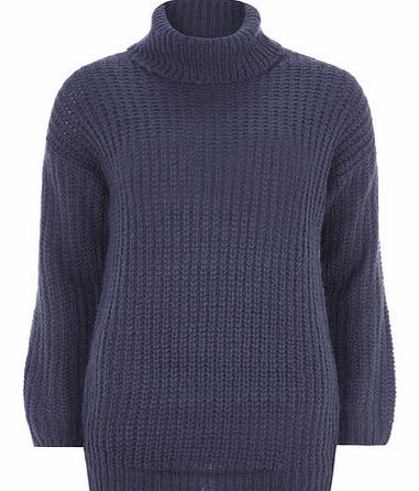 Dorothy Perkins Womens Shadow Roll Neck Jumper- Navy DP55148823