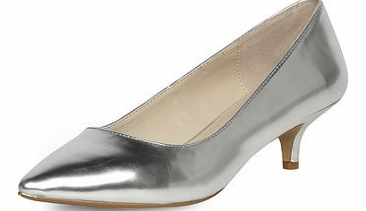 Womens Silver Mirror Kitten Heels- Silver