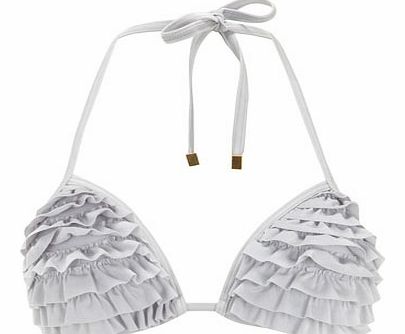 Womens Silver Ruffle Triangle Bikini Top- Silver