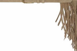 Dorothy Perkins Womens Stone Suede Fringe Waist Belt- White