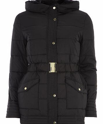 Dorothy Perkins Womens Tall Black Belted Puffa Jacket- Black