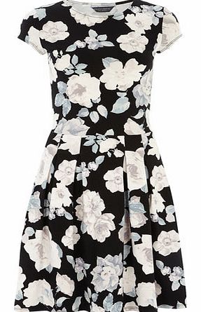 Womens Tall Floral Boxpleat Dress- Black