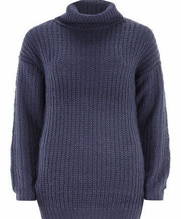 Womens Tall Shadow Roll Neck Jumper- Blue