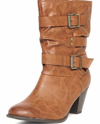 Dorothy Perkins Womens Tan mid height strappy boots- Tan