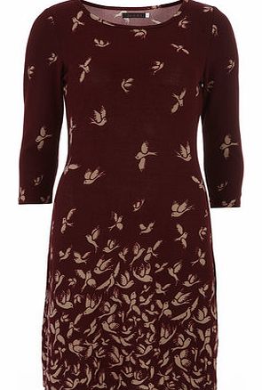 Womens Tenki Maroon Bird Print Tunic- Red