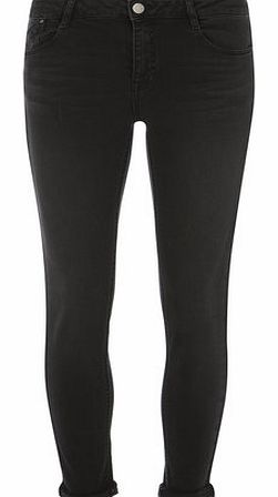 Womens Washed Black Harper Skinny Roll Up