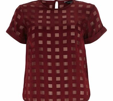 Dorothy Perkins Womens Wine Check Burnout Tee- Wine DP05471312