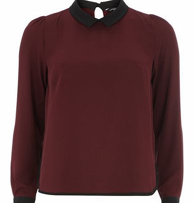 Dorothy Perkins Womens Wine Long Sleeve Collar Top- Red DP05498312