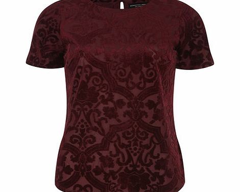 Dorothy Perkins Womens Wine Red Burnout Devore Tee- Red DP05496312