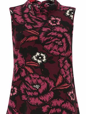 Womens Wine Sleeveless Roll Neck Top- Red