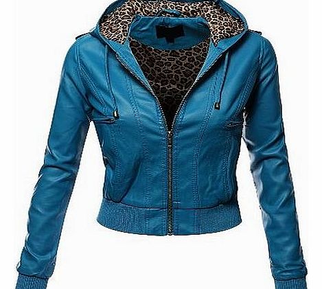 Doublju Womens Faux Leather Zip Up Moto Biker Jacket Tealblue 3XL