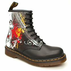 Dr Martens Female 8 Tie Half Skull Boot Leather Upper Alternative in Black and White