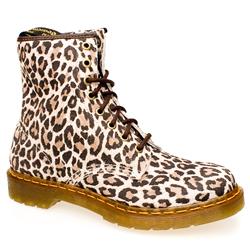 Dr Martens Female 8 Tie Leopard Boot Suede Upper Alternative in Beige and Brown