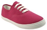 New Womens Pink Lace Up Canvas Pumps Plimsoles Flat Shoes 4