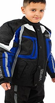 DRACO KIDS JACKET BOYS GIRLS YOUTH DRACO WATERPROOF MOTORCYCLE MOTORBIKE CE ARMOUR BLUE (12-13 Years)