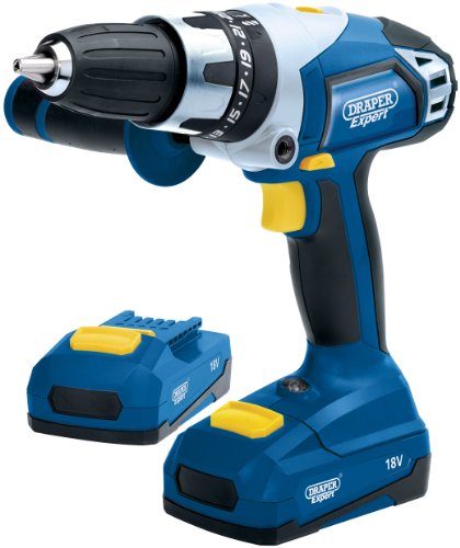 Draper Expert 03286 18-Volt Li-Ion Cordless Combination Hammer Drill with 2 Li-Ion Batteries