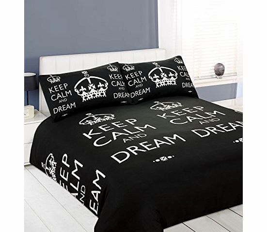 Dreamscene Keep Calm Black Duvet Cover Bedding Set Single Double King Super King