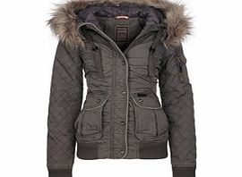 Grey short faux fur trim jacket