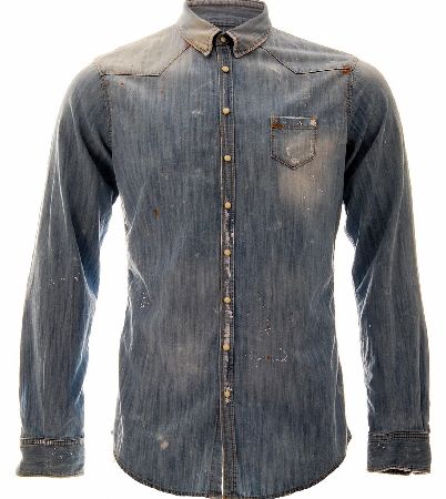 Dsquared Carpenter Fit Painted Light Denim Shirt