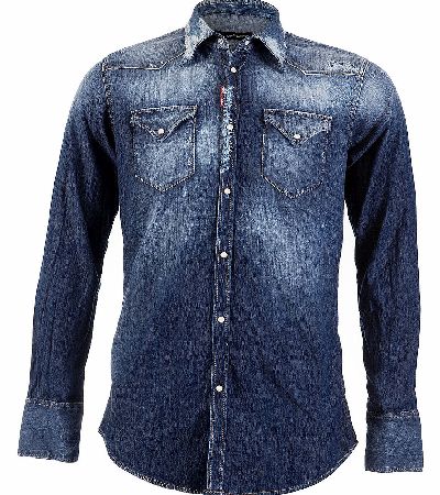 Dsquared Distressed Stretch Denim Western Shirt