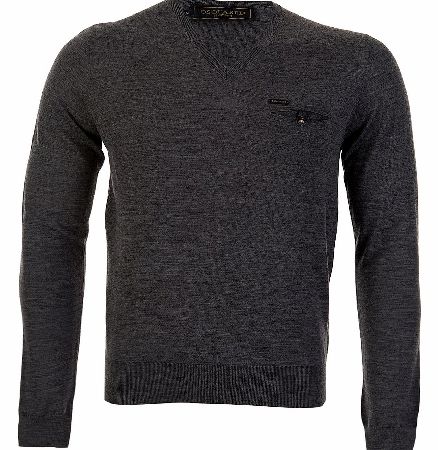 Dsquared V-Neck Grey Chest Button Jumper