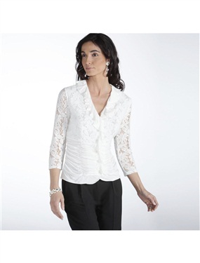 Dual fabric blouse.