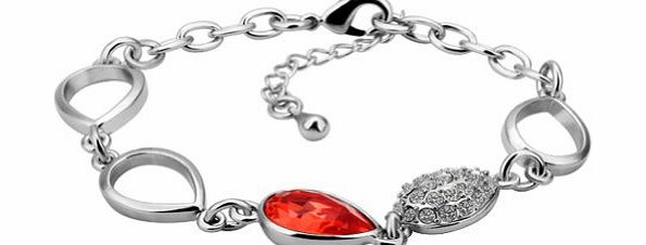 DUMAN 18ct white Gold Plated Teardrop Bracelet Health Jewellery Nickel Free Plating Platinum Red Teardrop 