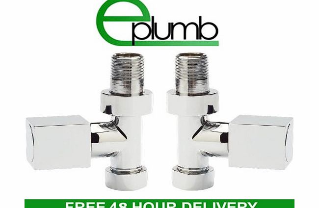 E-PLUMB 15 mm Square Chrome Heated Warmer Towel Rail Radiator Valves Straight Pair = 1 Set