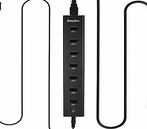 EasyAcc USB 2.0 7 Port Hub Bus-Powered and Self-Powered 2-in-1 Hub Long 3.3 ft USB Data Cable Portable Hub for MacBook, Ultrabooks,Microsoft Surface, Laptops, Black