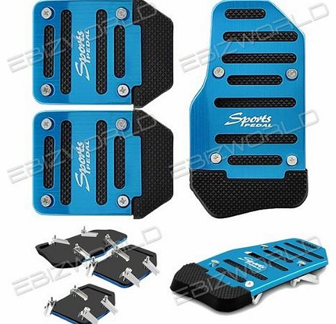 EBIZWORLD BLUE CHROME ALUMINIUM SPORTS NON SLIP CAR FOOT PEDALS UNIVERSAL FIT 3 PIECE SET