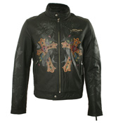 Black `Blessed` Leather Jacket