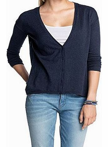 edc by Esprit  Womens V-Neck Long Sleeve Cardigan - Blue - Blau (DEEP INDIGO MELANGE 402) - 18