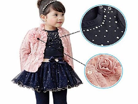 EFE 3pcs Baby Girls Kids Outfits Cardigan Jacket Top Tutu Dress Skirt Clothes 2-3 Years