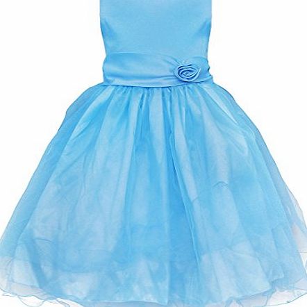 EFE Kids Girls Sleeveless Flower Tulle Formal Dress Wedding Bridesmaid Party Christening Dress White 6-7 Years