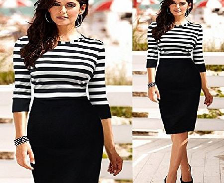 EFE Womens Striped Midi Dress Ladies Bodycon Stripe Pinup Wear To Work Casual Tunic Pencil Shift Dresses UK 10