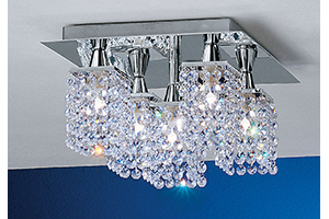 Pyton Modern Chrome Ceiling Light With Lead Crystal Shades