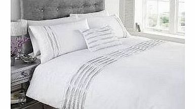 Eleanor James AUREA DIAMANTE RUFFLE PLEAT FAUX SILK DOUBLE DUVET COVER QUILT BEDDING SET WHITE