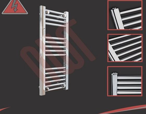 Electric Ladder Rails 300mm(w) x 800mm(h) Straight Chrome Electric Heated Towel Rail, Radiator, Warmer. Supplied with 150 Watt Electric Heating Element