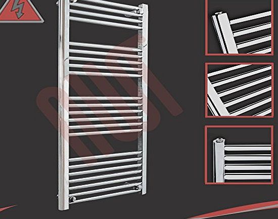 Electric Ladder Rails 600mm(w) x 1200mm(h) Straight Chrome Electric Heated Towel Rail, Radiator, Warmer. Supplied with 300 Watt Electric Heating Element