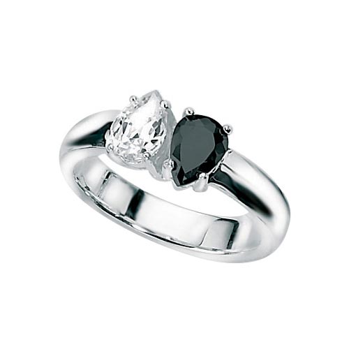 Elements Black and Clear Cubic Zirconia Ring In Sterling Silver By Elements
