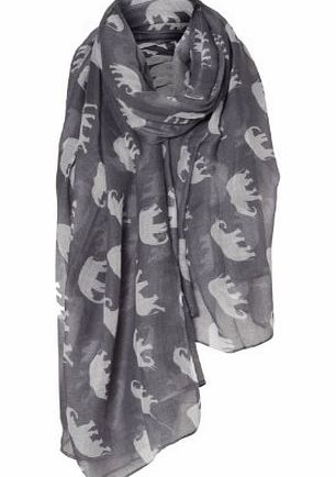 ElephantScarf Elephant Print Soft Celebrity Scarf Animal Fashion Large Long Shawl Scarves Available in Blue, Grey and Orange (Grey)