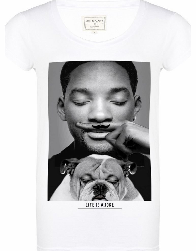 Ladies White Will Smith And Bulldog Moustache