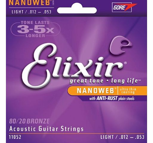 Elixir 80/20 Bronze Acoustic Sets Ultra-Thin Nanoweb Coating - Light (0.012 - 0.053)