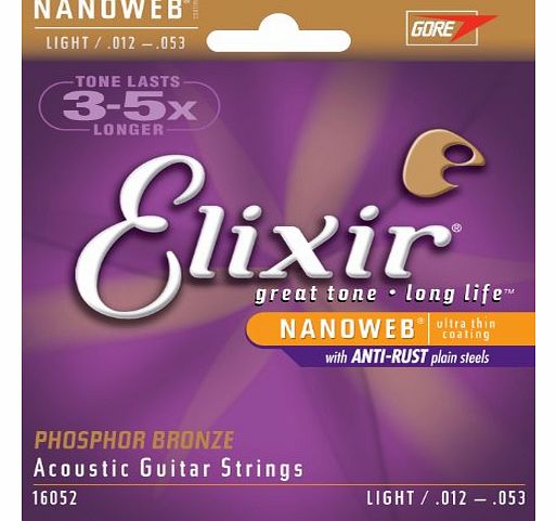 Elixir 92/8 Phosphor Bronze Acoustic Sets Ultra-Thin Nanoweb Coating - Light (0.012 - 0.053)