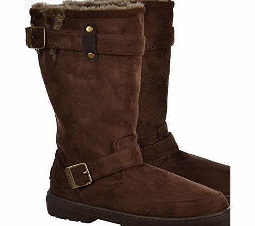 Ella LADIES ELLA HARLEY BIKER STYLE PULL ON SUEDE WINTER BOOTS CHESTNUT SIZE 3-8 (3, Brown)