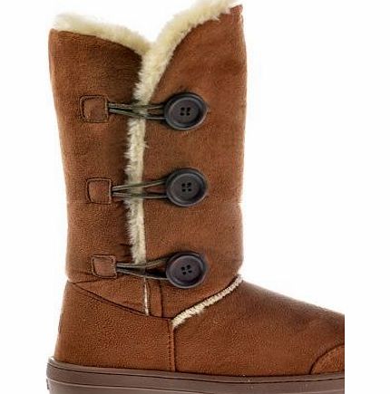 Ella Ladies Womens Biker Fur Lined Flat Winter Snow Boot - Chestnut Brown, Black, Dark Brown UK5 - EU38 - US7 - AU6 Brown