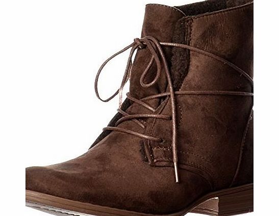 Ella Womens Ladies Short Lace Up Fur Lined Flat Suede Ankle Boot - Black, Dark Brown UK5 - EU38 - US7 - AU6 Dark Brown